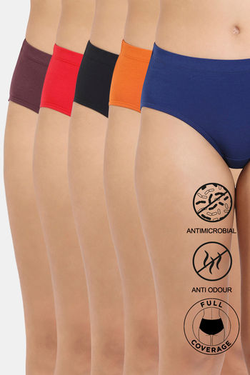 Buy Zivame Anti-Microbial Medium Rise Full Coverage Hipster Panty (Pack of 5) - Assorted
